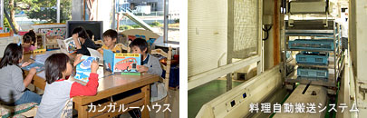 (画像左)カンガルーハウス、(画像右)料理自動搬送システム